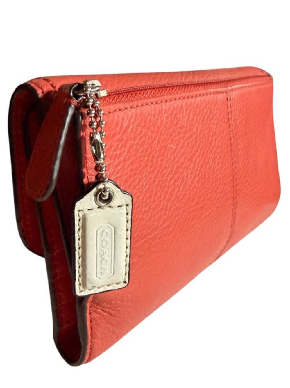 Coach Park Coral Pink Sienna Pebble Leather Trifold Turnlock Envelope Wallet - Picture 3 of 9